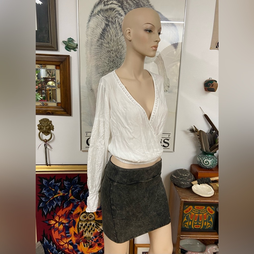 White Boho Belly  Top with Draping Sleeves